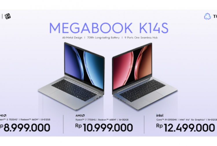 TECNO MEGABOOK K14S Resmi Meluncur, Laptop AI Tipis dengan 9 Port dan Baterai Tahan Hingga 17,5 Jam