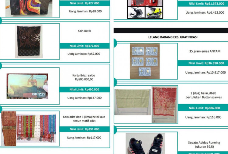 KPK Lelang 55 Barang Gratifikasi Hasil Penyitaan, Batik Hingga Logam Mulia   