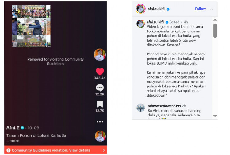 Afni Zulkifli Bupati Siak Protes Video Penanaman Hutan Bekas Karhutla Ditake Down: Apakah Seberbahaya Itukah?