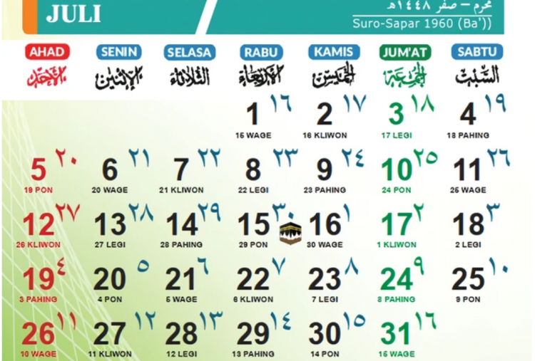 Kalender Jawa Juli 2026: Lengkap Weton, Pasaran hingga Tanggalan Hijriah