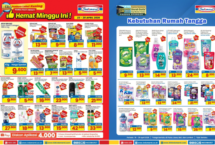 Promo JSM Indomaret Terbaru 24-26 April 2026, Diskon Detergent Downy-Rinso Mulai Rp14 Ribuan
