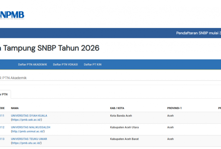 Cek Link Daya Tampung PTN Buat Daftar SNBP 2026, Acuan Camaba Pilih Prodi Impian!