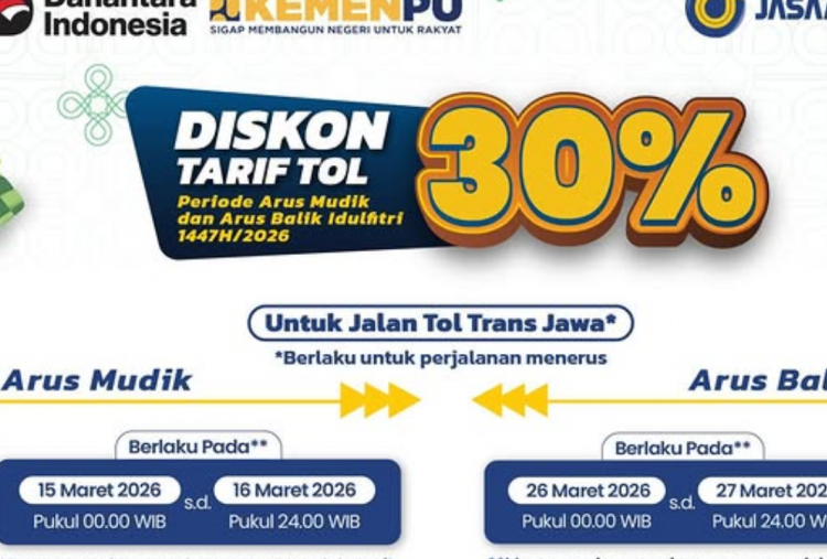 Daftar Diskon Tarif Tol 30 Persen Buat Arus Balik Mudik Lebaran 2026, Berlaku Mulai 26-27 Maret