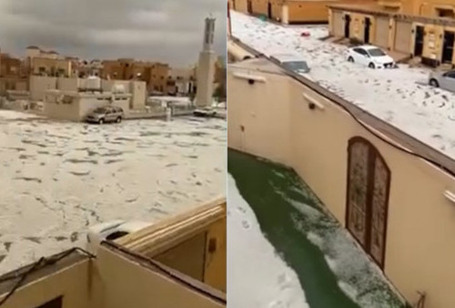 Arab Saudi Hujan Hingga Banjir Es, 14 Wilayah Riyadh Diselimuti Es