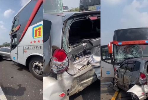 Bus PO Rosalia Indah Terlibat Kecelakaan Beruntun dengan 10 Mobil Kecil di KM 80 Tol Cipali