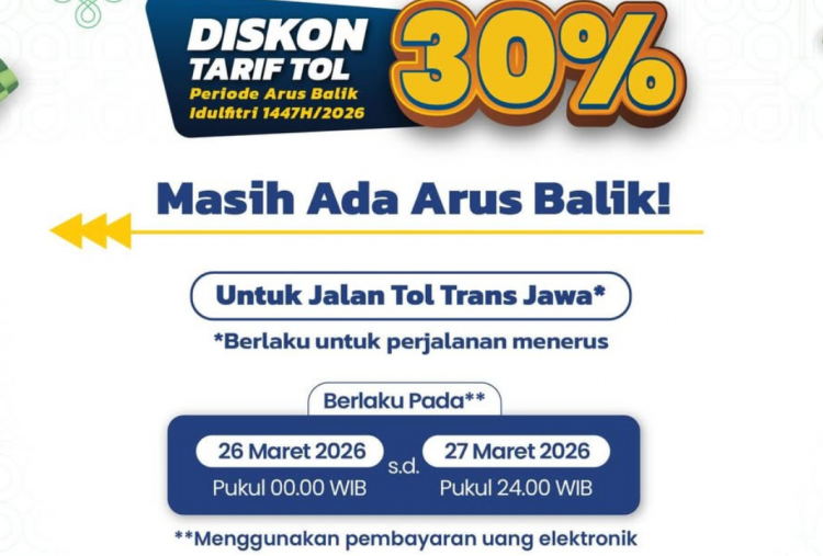Diskon Tarif Tol 30 Persen Arus Balik Berlaku Hari Ini hingga 27 Maret 2026, Jangan sampai Kelewatan!