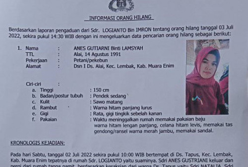 Ibu Muda ini Dikabarkan Hilang, Suami Mencari